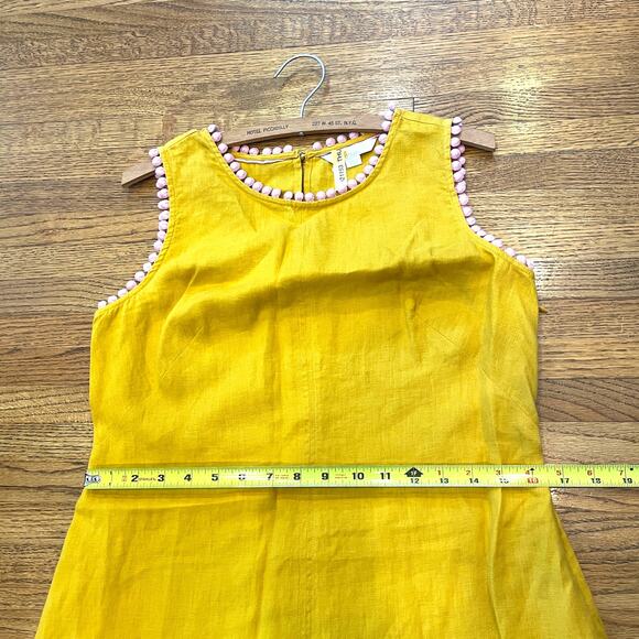 Boden Romaine Linen Pom-Pom Shift Dress Tuscan Sun Mustard Yellow Sz US 6 UK 10 - Picture 5 of 11
